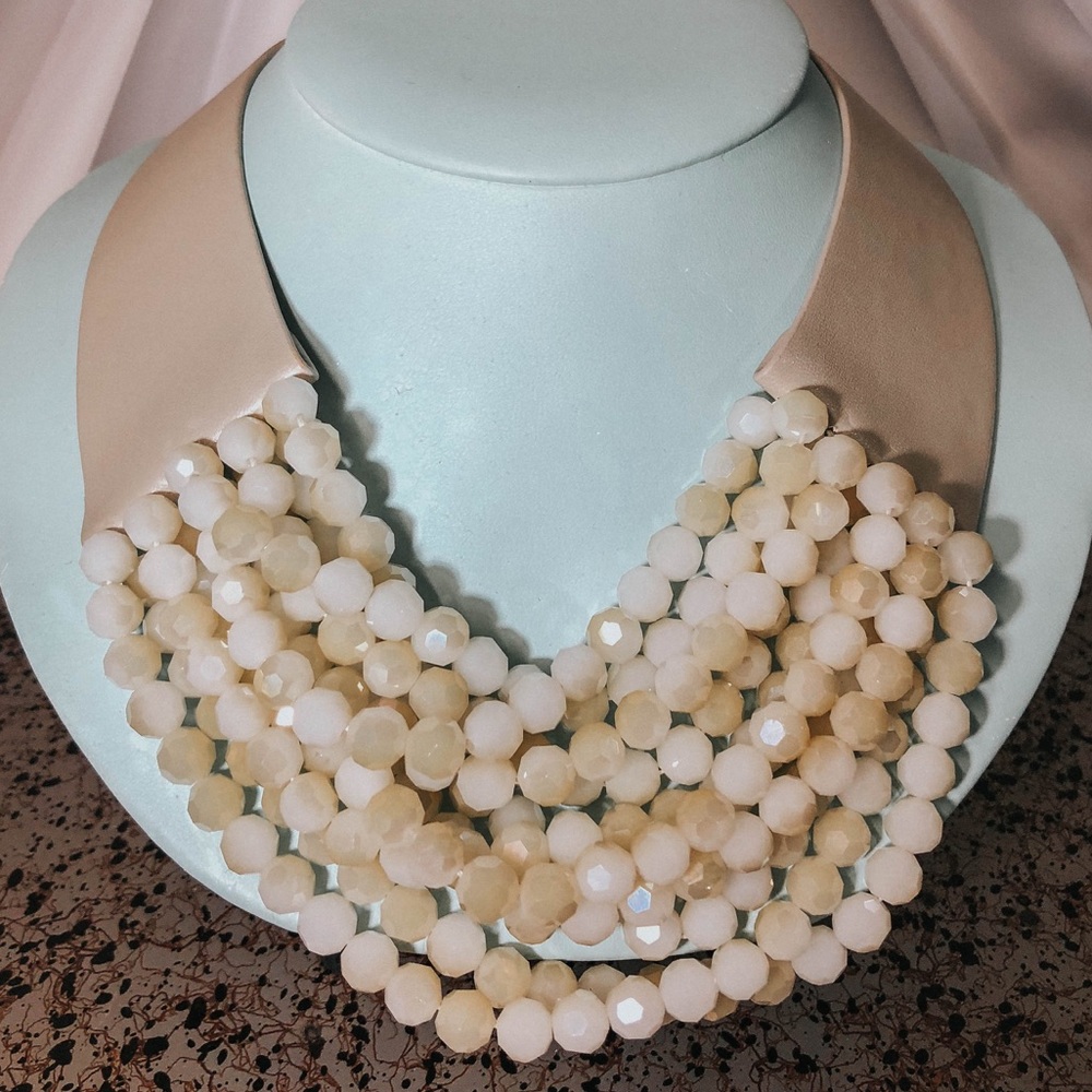 Real Leather with Glass Beads Bib Necklace